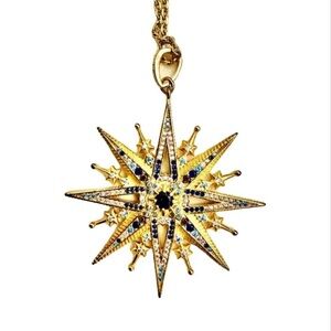 Neiman Marcus Gold and Blue Starburst Necklace SS with BJ earrings